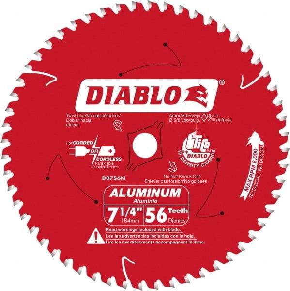 Freud - 7-1/4" Diam, 5/8" Arbor Hole Diam, 56 Tooth Wet & Dry Cut Saw Blade - Carbide-Tipped, Burr-Free Action, Standard Round Arbor - USA Tool & Supply