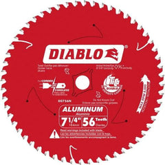 Freud - 7-1/4" Diam, 5/8" Arbor Hole Diam, 56 Tooth Wet & Dry Cut Saw Blade - Carbide-Tipped, Burr-Free Action, Standard Round Arbor - USA Tool & Supply