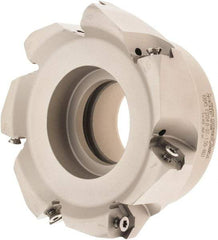 Iscar - 4.37" Cut Diam, 1-1/2" Arbor Hole, 0.18" Max Depth of Cut, 50° Indexable Chamfer & Angle Face Mill - 7 Inserts, IQ845 SYHU 07.. Insert, Right Hand Cut, Through Coolant, Series DoveIQMill - USA Tool & Supply