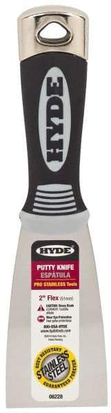 Hyde Tools - 2" Wide Stainless Steel Putty Knife - Flexible, Cushioned Grip Polypropylene Handle, 8" OAL - USA Tool & Supply