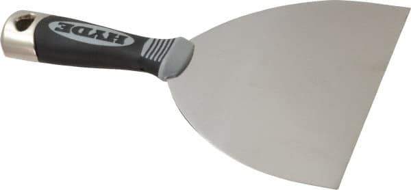 Hyde Tools - 6" Wide Stainless Steel Putty Knife - Flexible, Cushioned Grip / Hammerhead Polypropylene Handle, 8" OAL - USA Tool & Supply