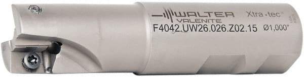Walter - 1" Cut Diam, 15mm Max Depth of Cut, 1" Shank Diam, 3.871" OAL, Indexable Square Shoulder End Mill - AD.T 1606.. Inserts, Weldon Shank, 90° Lead Angle - USA Tool & Supply