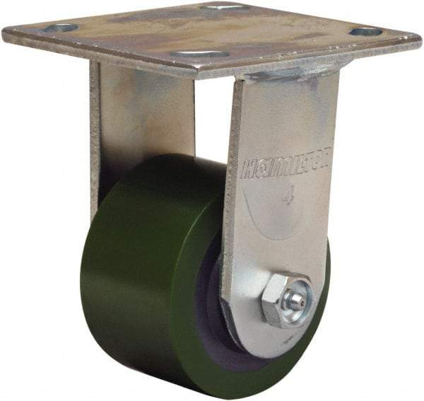 Hamilton - 3-1/4" Diam x 2" Wide x 5-1/4" OAH Top Plate Mount Rigid Caster - Polyurethane Mold onto Cast Iron Center, 575 Lb Capacity, Straight Roller Bearing, 4 x 4-1/2" Plate - USA Tool & Supply