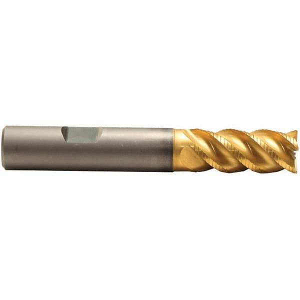 Emuge - 16mm Diam, 32mm LOC, 4 Flute Solid Carbide Roughing & Finishing End Mill - TiN/TiAlN Finish, 92mm OAL, 16mm Shank Diam, Weldon Shank, 45° Helix, Long Length - USA Tool & Supply