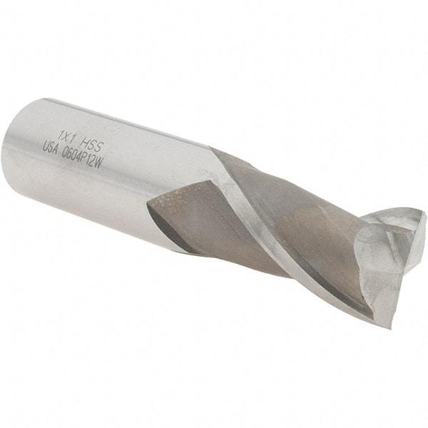 Value Collection - 1", 1-5/8" LOC, 1" Shank Diam, 4-1/8" OAL, 2 Flute, High Speed Steel Square End Mill - Single End, Uncoated, Spiral Flute, 30° Helix, Centercutting, Right Hand Cut, Right Hand Flute - USA Tool & Supply