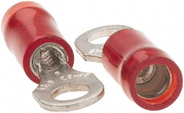 Value Collection - 22-18 AWG Partially Insulated Crimp Connection D Shaped Ring Terminal - #6 Stud, Tin Plated Copper Contact - USA Tool & Supply