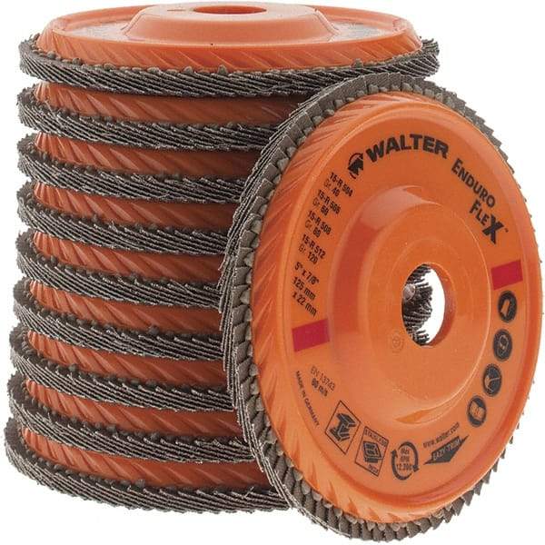 Value Collection - 60 Grit, 5" Disc Diam, 7/8" Center Hole, Type 28 Ceramic Flap Disc - 12,200 Max RPM, Coated - USA Tool & Supply