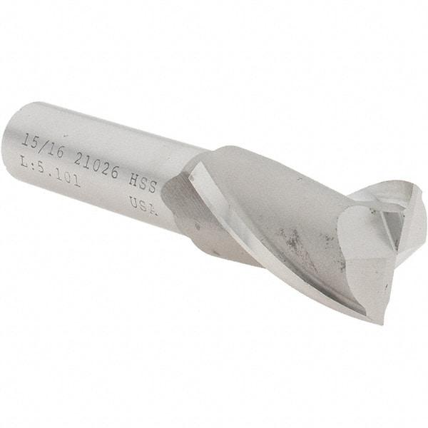 Value Collection - 15/16", 1-1/2" LOC, 5/8" Shank Diam, 3-5/8" OAL, 2 Flute, High Speed Steel Square End Mill - Single End, Uncoated, Spiral Flute, 30° Helix, Centercutting, Right Hand Cut, Right Hand Flute - USA Tool & Supply