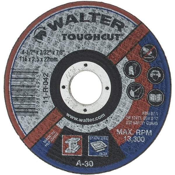 Value Collection - 4-1/2" 30 Grit Aluminum Oxide Cutoff Wheel - 3/32" Thick, 7/8" Arbor, 13,300 Max RPM - USA Tool & Supply
