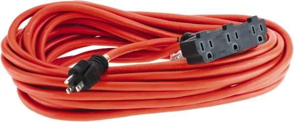 Value Collection - 50', 12/3 Gauge/Conductors, Orange Indoor & Outdoor Extension Cord - 15 Amps, 125 Volts, UL SJTW - USA Tool & Supply