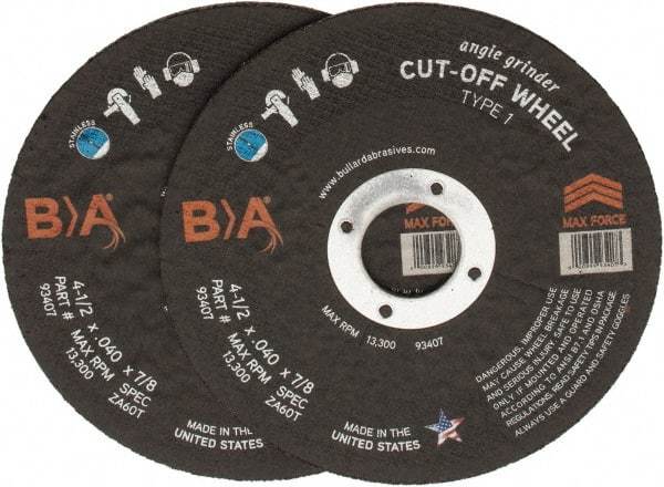 Value Collection - 4-1/2" Aluminum Oxide Cutoff Wheel - 0.04" Thick, 7/8" Arbor, 17,000 Max RPM - USA Tool & Supply