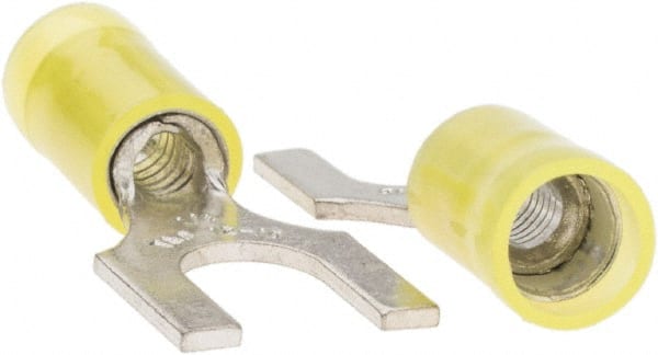 Value Collection - 1/4" Stud, 12 to 10 AWG Compatible, Partially Insulated, Crimp Connection, Standard Fork Terminal - USA Tool & Supply
