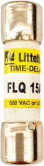 Value Collection - 500 VAC, 15 Amp, Time Delay General Purpose Fuse - 1-1/2" OAL, 13/32" Diam - USA Tool & Supply