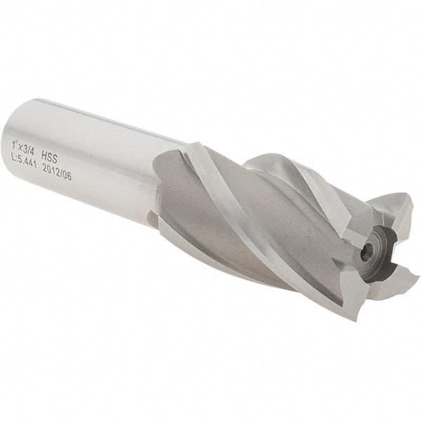 Value Collection - 1", 1-7/8" LOC, 3/4" Shank Diam, 4-1/8" OAL, 4 Flute, High Speed Steel Square End Mill - Single End, Uncoated, Spiral Flute, 30° Helix, Right Hand Cut, Right Hand Flute - USA Tool & Supply