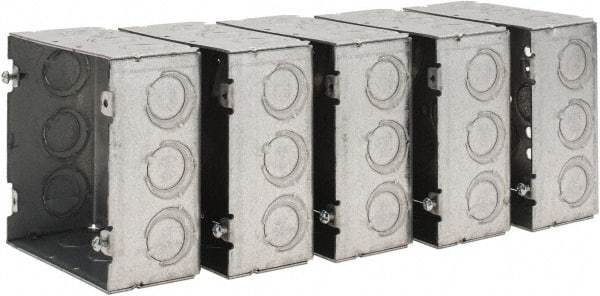 Value Collection - (17) 1/2 & 3/4" Knockouts, Steel Square Junction Box - 4-11/16" Overall Height x 4-11/16" Overall Width x 2-1/8" Overall Depth - USA Tool & Supply