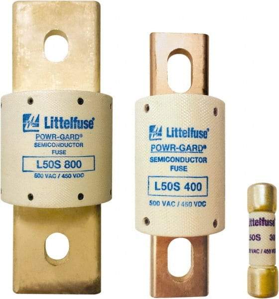 Value Collection - 450 VDC, 500 VAC, 50 Amp, Fast-Acting Semiconductor/High Speed Fuse - Bolt-on Mount, 3-3/16" OAL, 20 at DC, 200 at AC kA Rating, 13/16" Diam - USA Tool & Supply