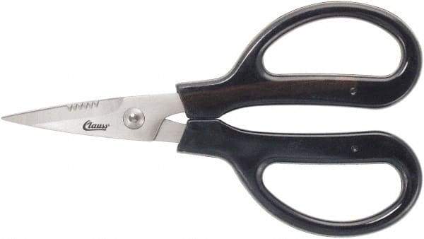 Clauss - 3" LOC, 9-1/4" OAL Stainless Steel Blunt Point Trimmers - Serrated, Plastic Handle, For Paper, Fabric - USA Tool & Supply