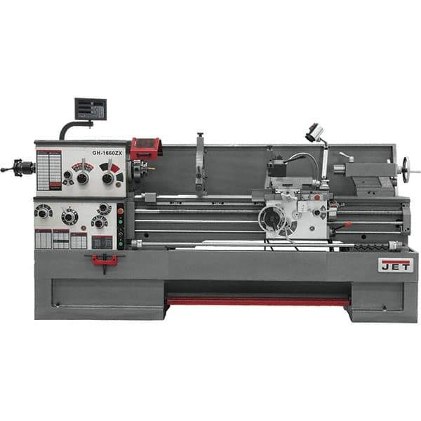 Jet - 16" Swing, 60" Between Centers, 230 Volt, Triple Phase Engine Lathe - 7MT Taper, 7-1/2 hp, 25 to 1,800 RPM, 3-1/8" Bore Diam, 44-1/2" Deep x 65-1/2" High x 117" Long - USA Tool & Supply