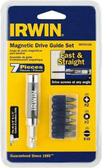 Irwin - 7 Piece, 1/4" Drive Screwdriver Drive Guide Set - #2 Phillips, 0.05 to 1/4" Hex, 1.27 to 10mm Hex, #1 & #2 Square Recess - USA Tool & Supply