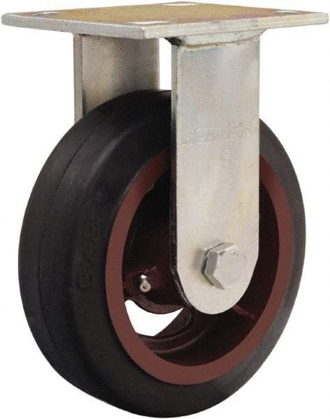 Hamilton - 6" Diam x 2" Wide x 7-1/2" OAH Top Plate Mount Rigid Caster - Rubber Mold on Cast Iron, 410 Lb Capacity, Straight Roller Bearing, 4 x 4-1/2" Plate - USA Tool & Supply