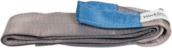 Value Collection - 8' Long x 4" Wide, 6,400 Lb Vertical Capacity, 1 Ply, Polyester Web Sling - 5,000 Lb Choker Capacity, Silver (Color), with Eye & Eye (Flat) - USA Tool & Supply