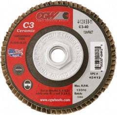 Camel Grinding Wheels - 36 Grit, 7" Disc Diam, 5/8-11 Center Hole, Type 29 Ceramic Flap Disc - 8,600 Max RPM, Polyester Backing, Arbor Attaching System, Coated - USA Tool & Supply