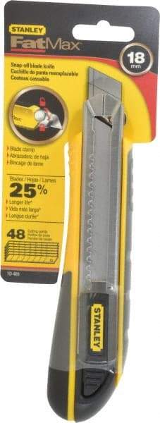 Stanley - Snap Utility Knife - 4-3/8" Blade, Yellow, Silver & Black TPE Handle, 6 Blades Included - USA Tool & Supply