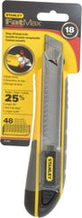 Stanley - Snap Utility Knife - 4-3/8" Blade, Yellow, Silver & Black TPE Handle, 6 Blades Included - USA Tool & Supply