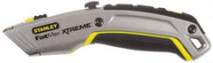 Stanley - Retractable Utility Knife - 2-7/16" Blade, Yellow, Silver & Black Zinc Handle, 4 Blades Included - USA Tool & Supply