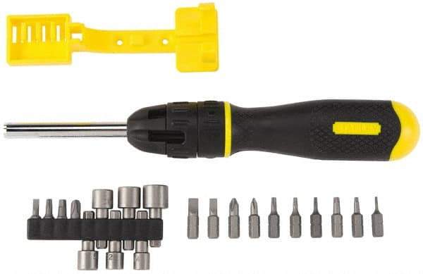 Stanley - 21 Piece Nut Driver, Phillips, Slotted, Square & Torx Screwdriver Set - Bit Sizes: Philips #1 to #3, Nut Driver 7/16, 3/8, 11/32, 5/16, 9/32 & 1/4, Torx T6, T8, T10, T15 & T20 - USA Tool & Supply