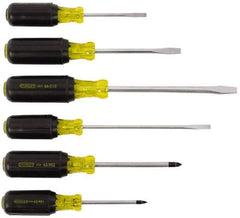 Stanley - 6 Piece Cabinet, Phillips & Slotted Screwdriver Set - Blade Sizes: Length 3, 4 & 6, Width 1/4, 5/16 & 3/16, Bit Sizes: Philips #1 to #2 - USA Tool & Supply