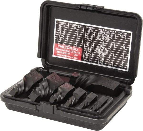 Walton - 7 Piece Spiral Flute Screw Extractor Set - #1 to #10 Size Range - USA Tool & Supply