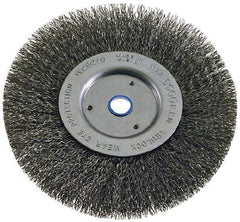 Weiler - 6" OD, 2" Arbor Hole, Crimped Steel Wheel Brush - 1-1/4" Face Width, 1-1/8" Trim Length, 0.008" Filament Diam, 6,000 RPM - USA Tool & Supply
