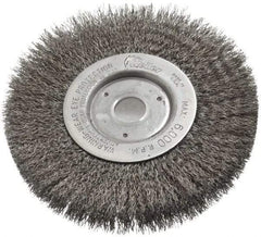 Weiler - 6" OD, 3/4" Arbor Hole, Crimped Steel Wheel Brush - 1/2" Face Width, 1-7/16" Trim Length, 0.0118" Filament Diam, 6,000 RPM - USA Tool & Supply