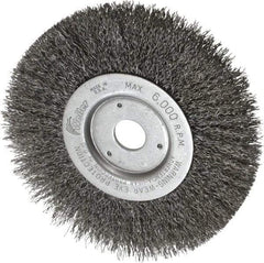 Weiler - 6" OD, 3/4" Arbor Hole, Crimped Wheel Brush - 1/2" Face Width, 1-7/16" Trim Length, 0.014" Filament Diam, 6,000 RPM - USA Tool & Supply