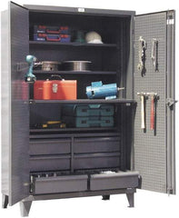 Strong Hold - 4 Shelf Pegboard Storage Cabinet - Steel, 48" Wide x 24" Deep x 78" High, Dark Gray - USA Tool & Supply