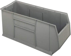 Quantum Storage - 175 Lb. Load Capacity, 41-7/8" Deep, Gray Polypropylene Hopper Stacking Bin - 17-1/2" High x 16-1/2" Wide x 41-7/8" Long - USA Tool & Supply