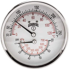 Winters - 3" Dial, 1/2 Thread, 0-100 Scale Range, Pressure Gauge - Center Back Connection Mount, Accurate to 0.03% of Scale - USA Tool & Supply