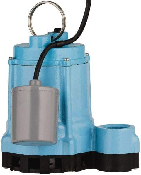 Little Giant Pumps - 4/10 hp, 9 Amp Rating, 115 Volts, Piggyback Mechanical Float Operation, Effluent Pump - 1 Phase, Cast Iron Housing - USA Tool & Supply