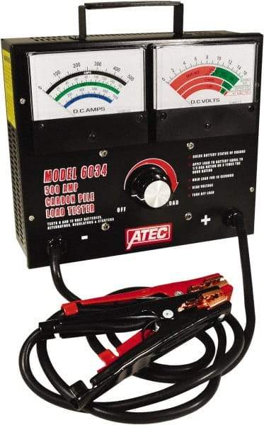 ATEC - 6/12 Volt Battery Load Tester - 0 to 1,000 CCA Range, 2-1/2' Cable - USA Tool & Supply