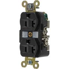 Hubbell Wiring Device-Kellems - 125V 20A NEMA 5-20R Industrial Grade Black Straight Blade Duplex Receptacle - USA Tool & Supply