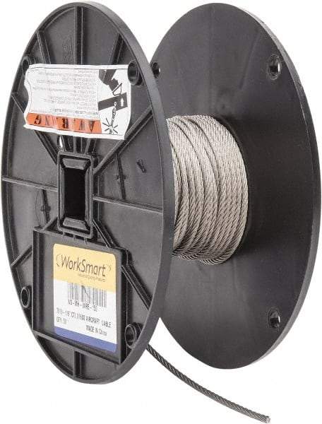 Value Collection - 50' Long, 1/8" Diam, Aircraft Cable - 1,780 Lb Breaking Strength, Material Grade 316, 7 x 19 Strand Core - USA Tool & Supply