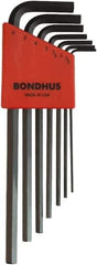 Bondhus - 7 Piece L-Key Ball End Hex Key Set - Hex Range 1.5 to 6mm, 8-3/4" OAL, Protanium High Torque Steel - USA Tool & Supply