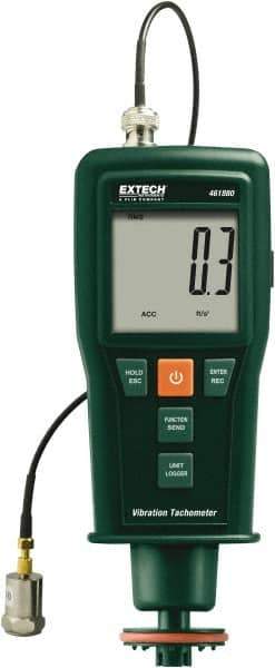 Extech - Accurate up to 0.05%, Contact and Noncontact Tachometer - 7.4 Inch Long x 3 Inch Wide x 1.8 Inch Meter Thick, 0.5 to 99,999 RPM Measurement - USA Tool & Supply