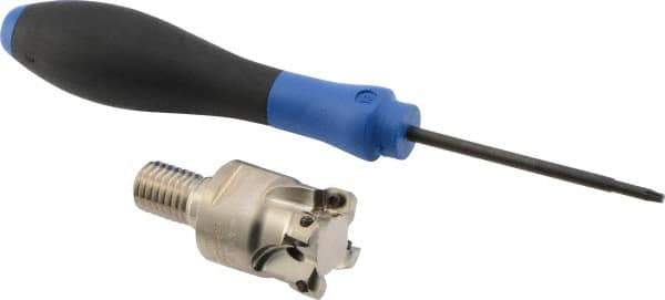 Seco - 1" Cut Diam, 0.03" Max Depth, M12 Modular Connection Indexable High-Feed End Mill - Screw Holding Method, LP.. 06 Insert, R217.21 Toolholder, Through Coolant - USA Tool & Supply