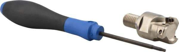 Seco - 1" Cut Diam, 0.03" Max Depth, M12 Modular Connection Indexable High-Feed End Mill - Screw Holding Method, LP.. 06 Insert, R217.21 Toolholder, Through Coolant - USA Tool & Supply