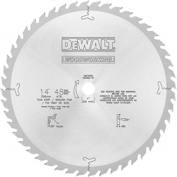 DeWALT - 14" Diam, 1" Arbor Hole Diam, 48 Tooth Wet & Dry Cut Saw Blade - Carbide-Tipped, General Purpose Action, Standard Round Arbor - USA Tool & Supply