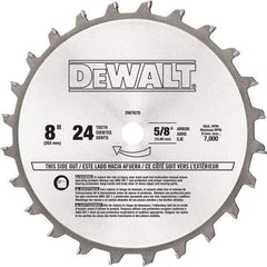 DeWALT - 8" Diam, 5/8" Arbor Hole Diam, 24 Tooth Wet & Dry Cut Saw Blade - Tungsten Carbide-Tipped, Standard Round Arbor - USA Tool & Supply