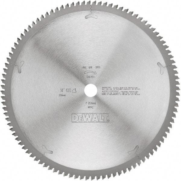 DeWALT - 14" Diam, 1" Arbor Hole Diam, 100 Tooth Wet & Dry Cut Saw Blade - Tungsten Carbide-Tipped, Standard Round Arbor - USA Tool & Supply