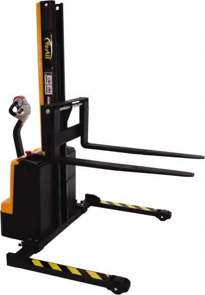 Vestil - 1,500 Lb Capacity, 64" Lift Height, Battery Powered Stacker - 1-1/2" Lowered Height, 42" Fork Length, 58-1/2" Overall Width - USA Tool & Supply